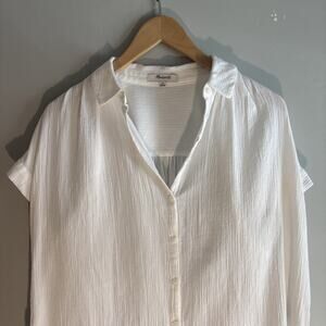 Madewell Solid White Collared Dolman Short Sleeve Top Size XL
